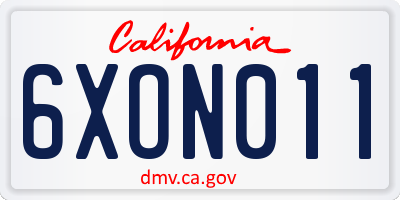 CA license plate 6XON011
