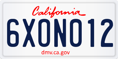 CA license plate 6XON012