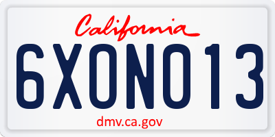 CA license plate 6XON013