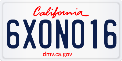 CA license plate 6XON016