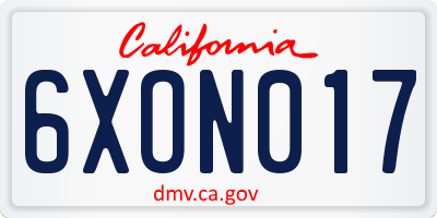 CA license plate 6XON017