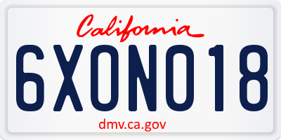 CA license plate 6XON018