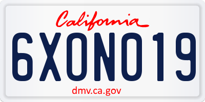 CA license plate 6XON019