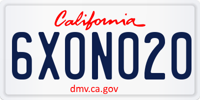 CA license plate 6XON020