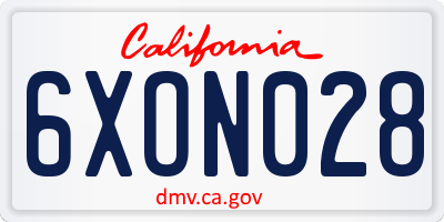 CA license plate 6XON028