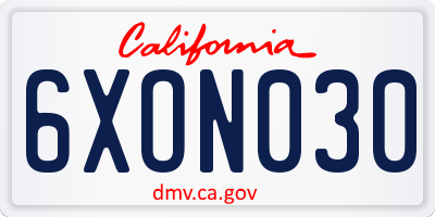 CA license plate 6XON030