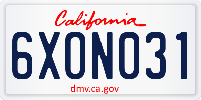 CA license plate 6XON031