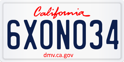 CA license plate 6XON034