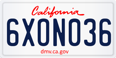 CA license plate 6XON036