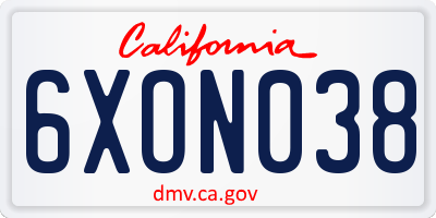 CA license plate 6XON038