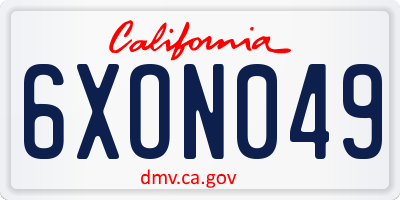 CA license plate 6XON049