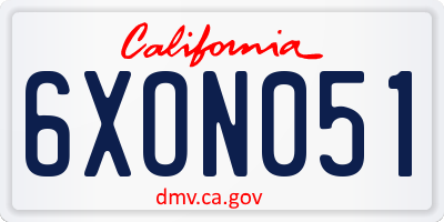 CA license plate 6XON051