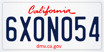 CA license plate 6XON054