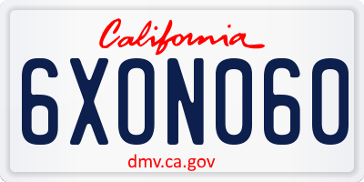 CA license plate 6XON060