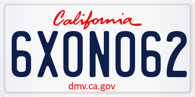 CA license plate 6XON062