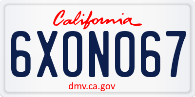CA license plate 6XON067