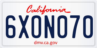 CA license plate 6XON070