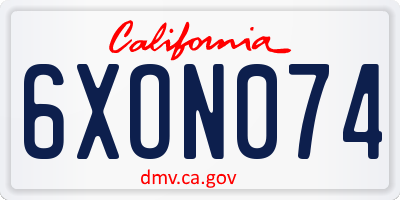 CA license plate 6XON074
