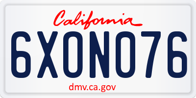 CA license plate 6XON076