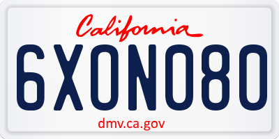 CA license plate 6XON080