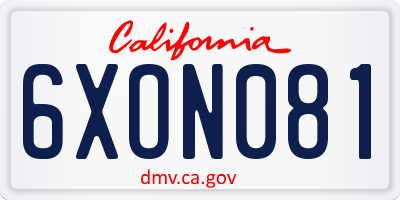 CA license plate 6XON081