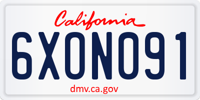 CA license plate 6XON091