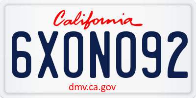 CA license plate 6XON092