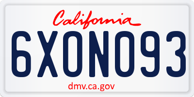 CA license plate 6XON093