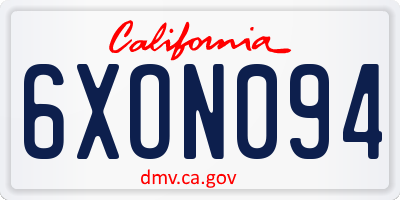 CA license plate 6XON094