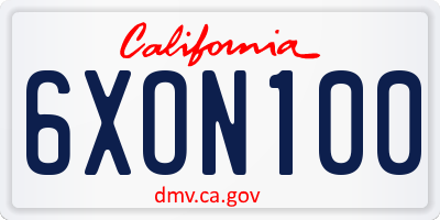 CA license plate 6XON100