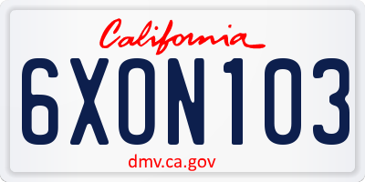 CA license plate 6XON103