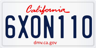 CA license plate 6XON110