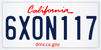 CA license plate 6XON117
