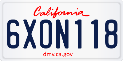 CA license plate 6XON118