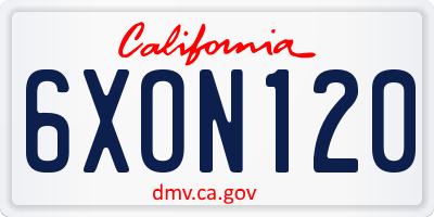 CA license plate 6XON120