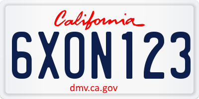 CA license plate 6XON123