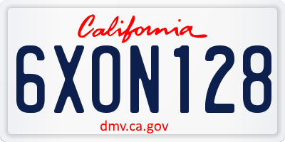 CA license plate 6XON128