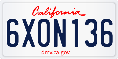 CA license plate 6XON136