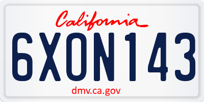 CA license plate 6XON143