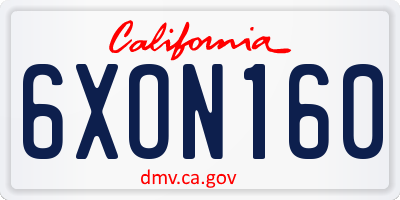 CA license plate 6XON160