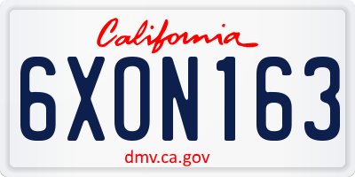 CA license plate 6XON163