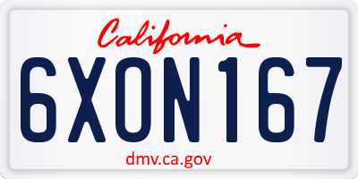 CA license plate 6XON167