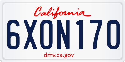 CA license plate 6XON170