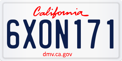 CA license plate 6XON171
