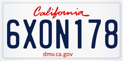 CA license plate 6XON178