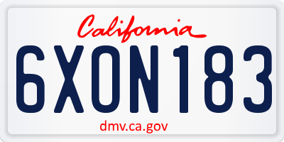 CA license plate 6XON183