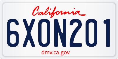 CA license plate 6XON201