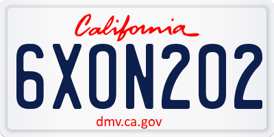 CA license plate 6XON202