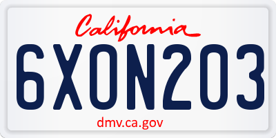 CA license plate 6XON203