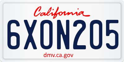 CA license plate 6XON205